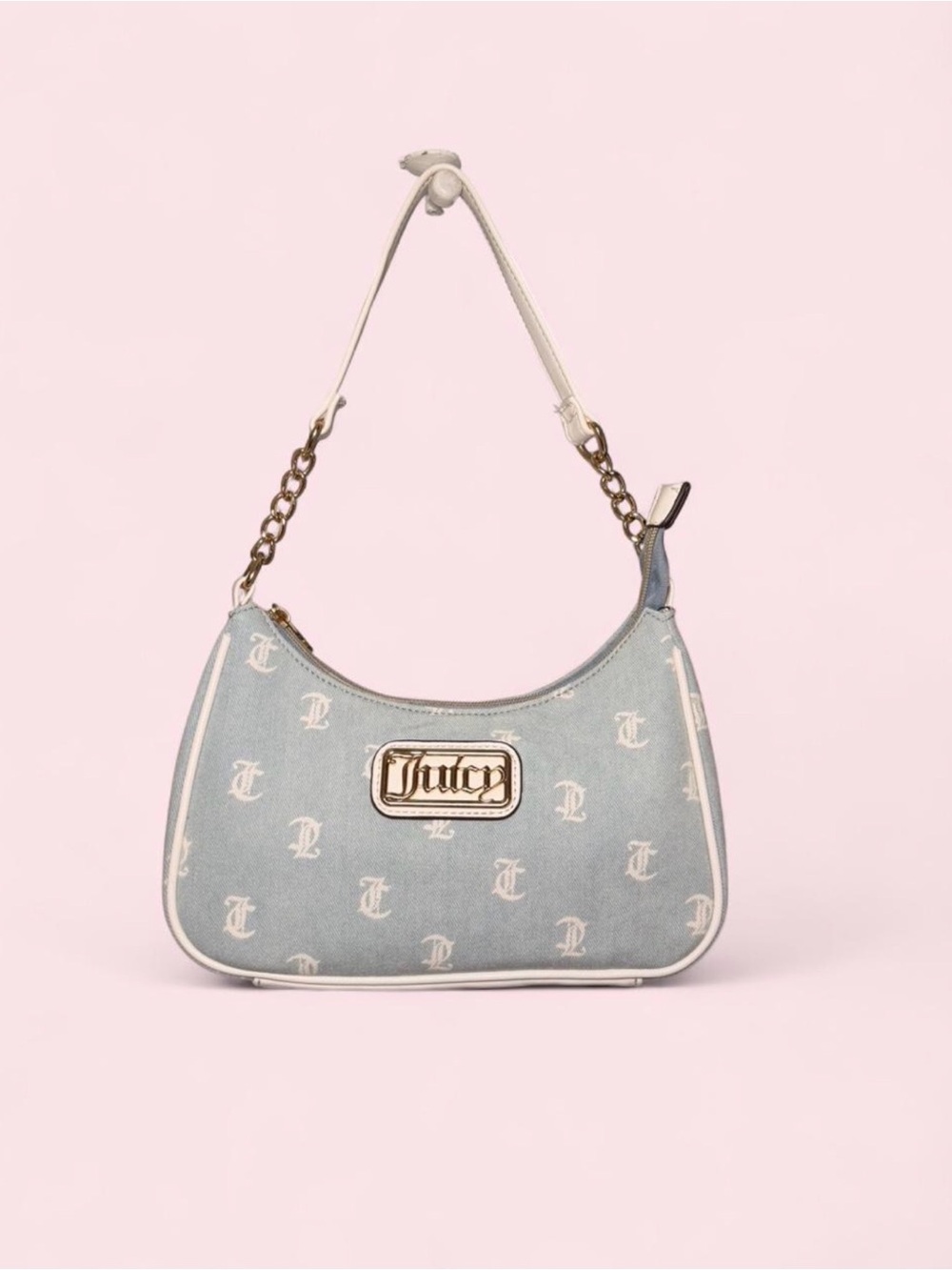 Juicy Couture Y2K Baby Blue Denim Shoulder Bag JC Logo Chain Strap